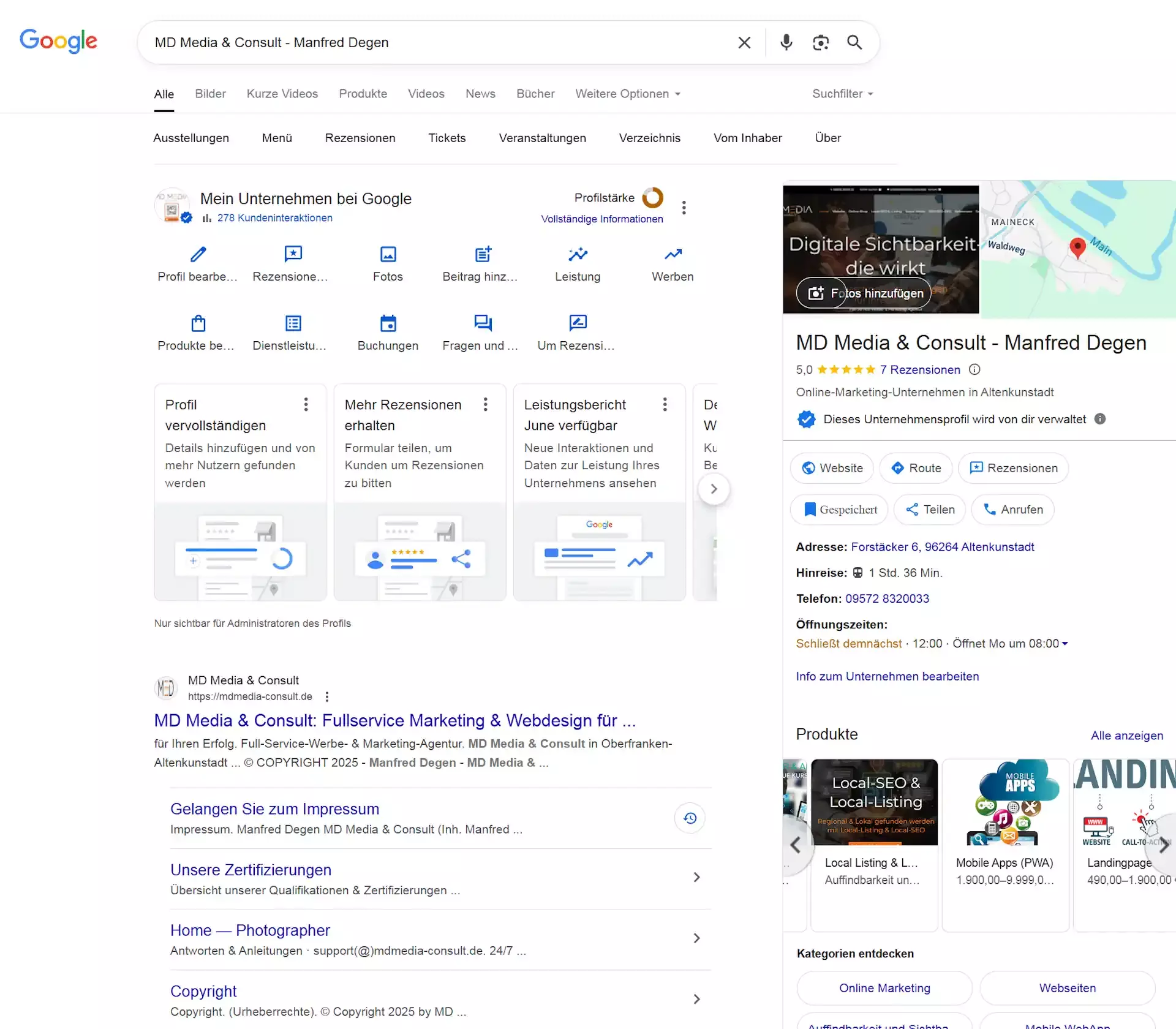Google Business Profil MD Media & Consult - Manfred Degen